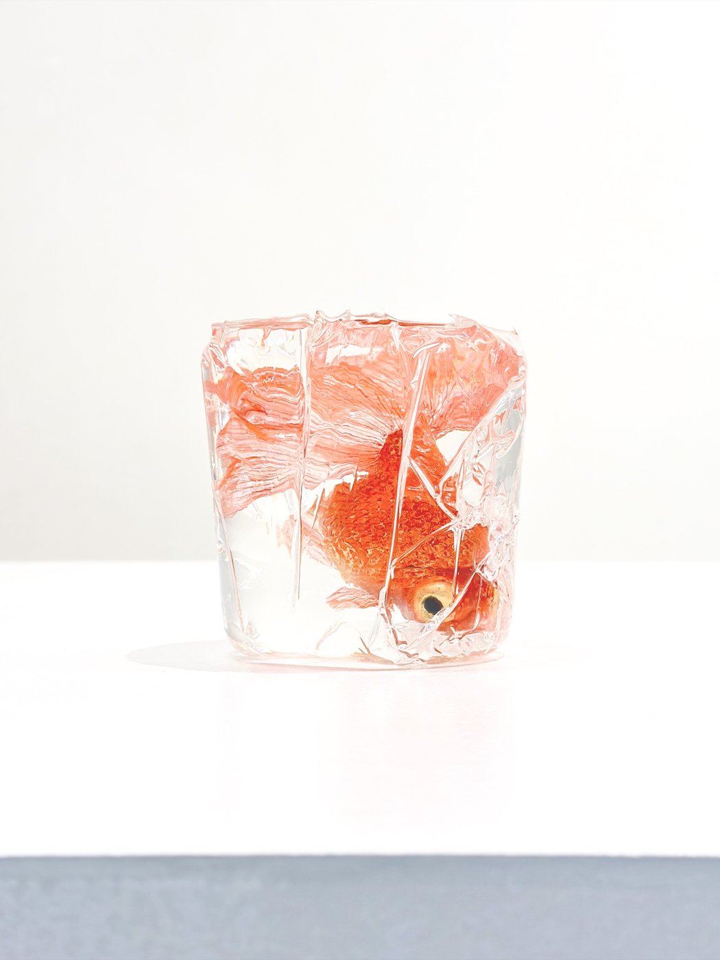 鋳金で制作した金魚の作品「朱色蝶尾」